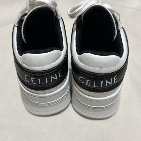 CELINE Block Wedge Calfskin Optic White / Black Sneakers - Picture 3 of 10